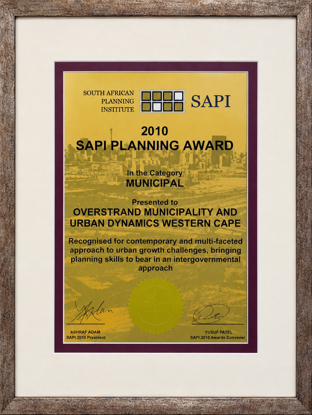 SAPI Planning Award Photograph